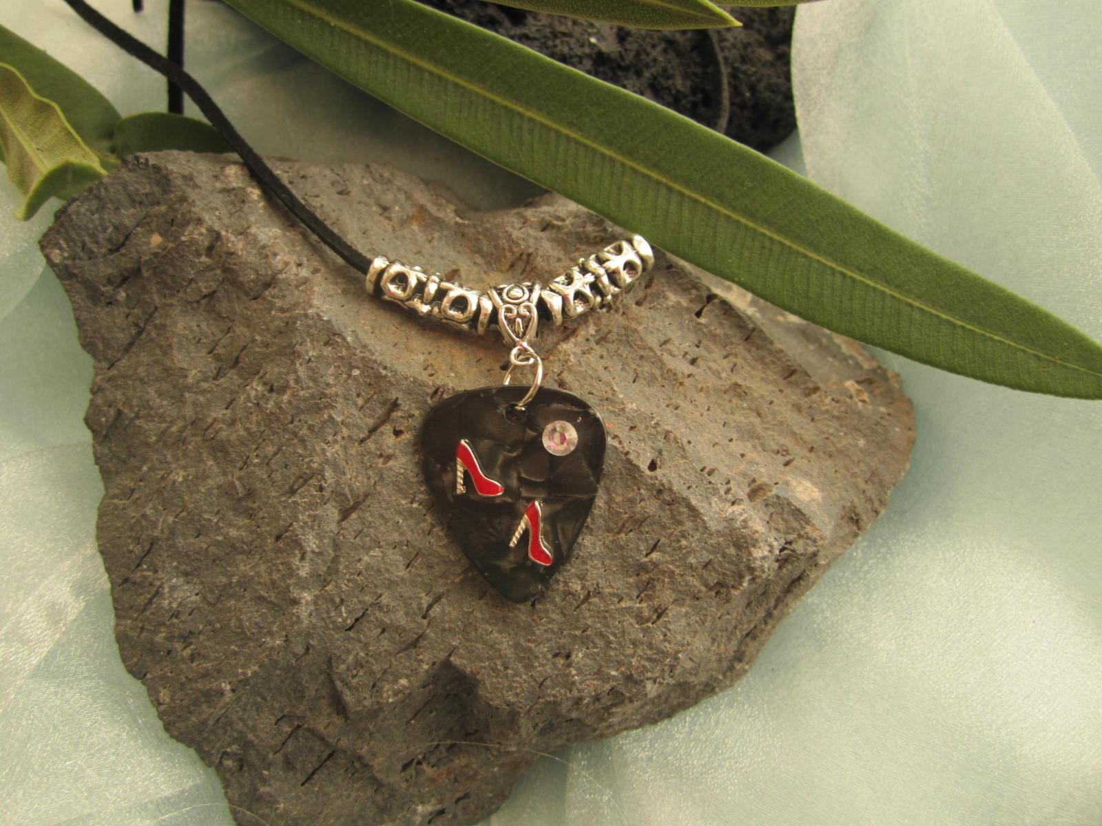 Guitar Pick Necklace Featuring Red Dancing Shoes