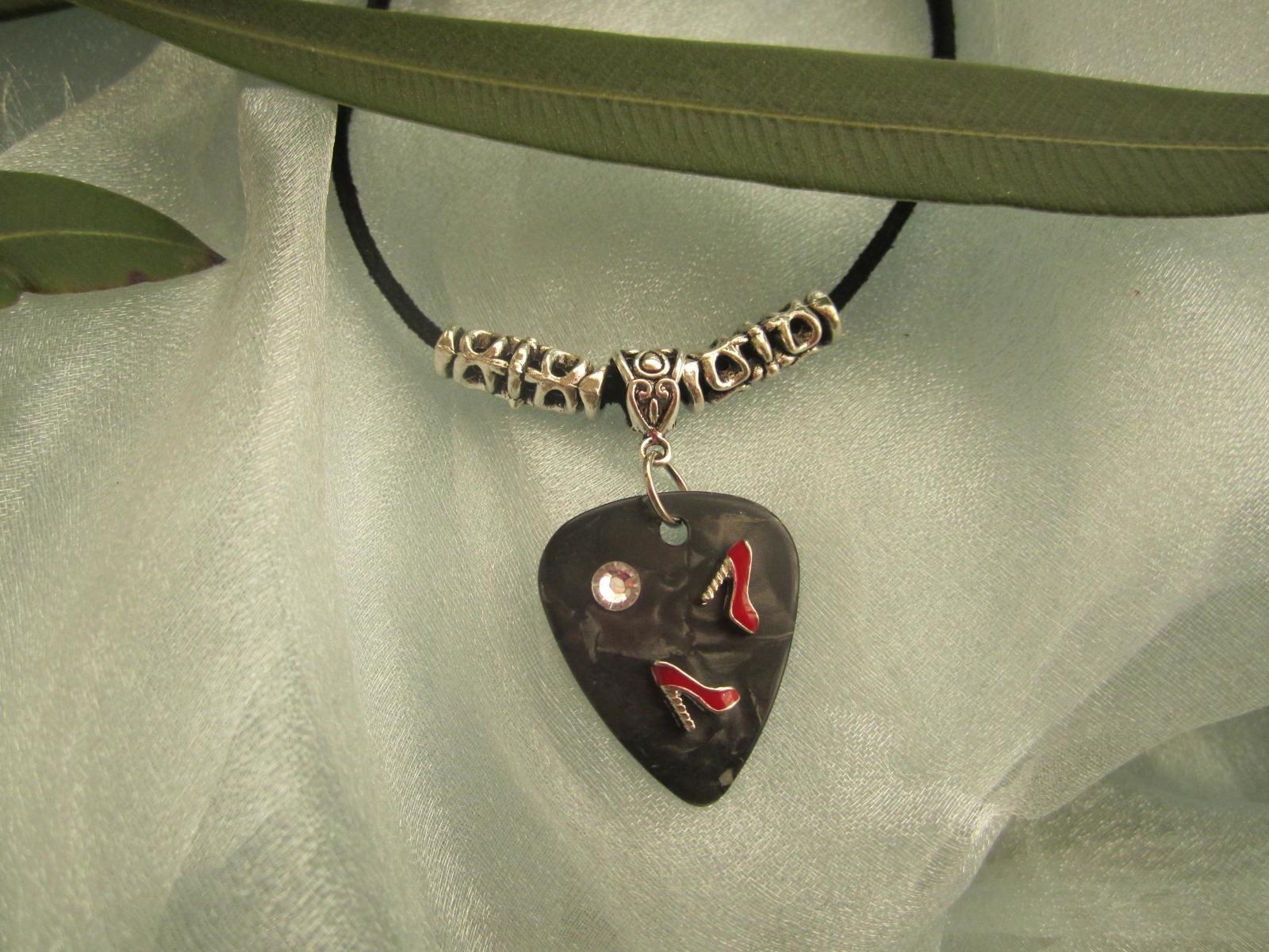 Guitar Pick Necklace Featuring Red Dancing Shoes