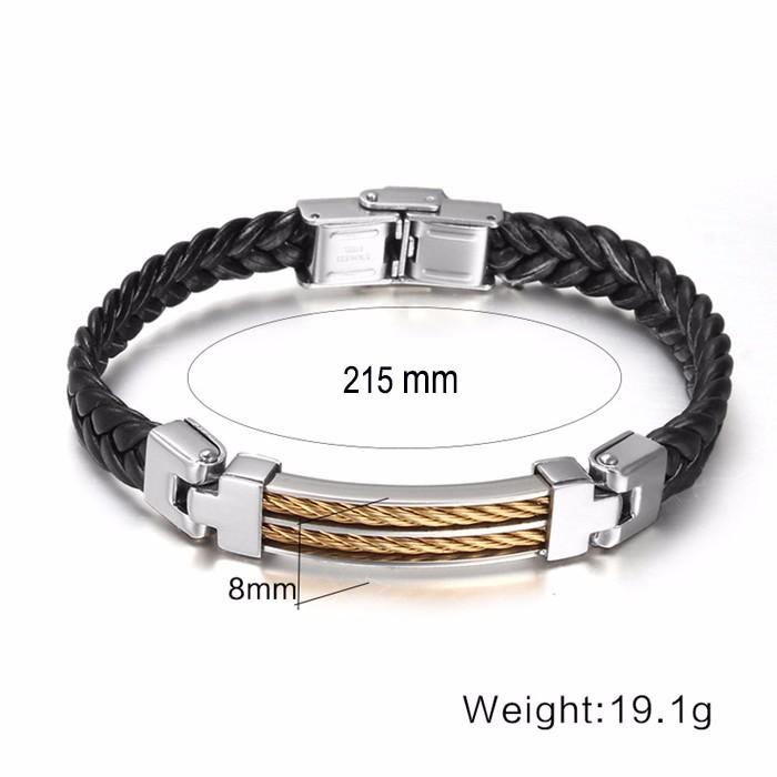 Titanium Steel & Leather Rope Design Bracelet