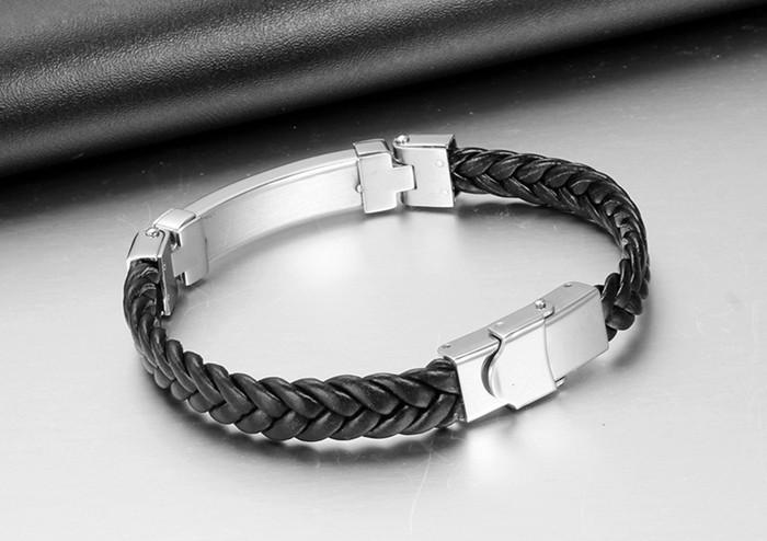 Titanium Steel & Leather Rope Design Bracelet