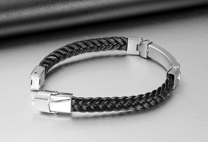 Titanium Steel & Leather Rope Design Bracelet