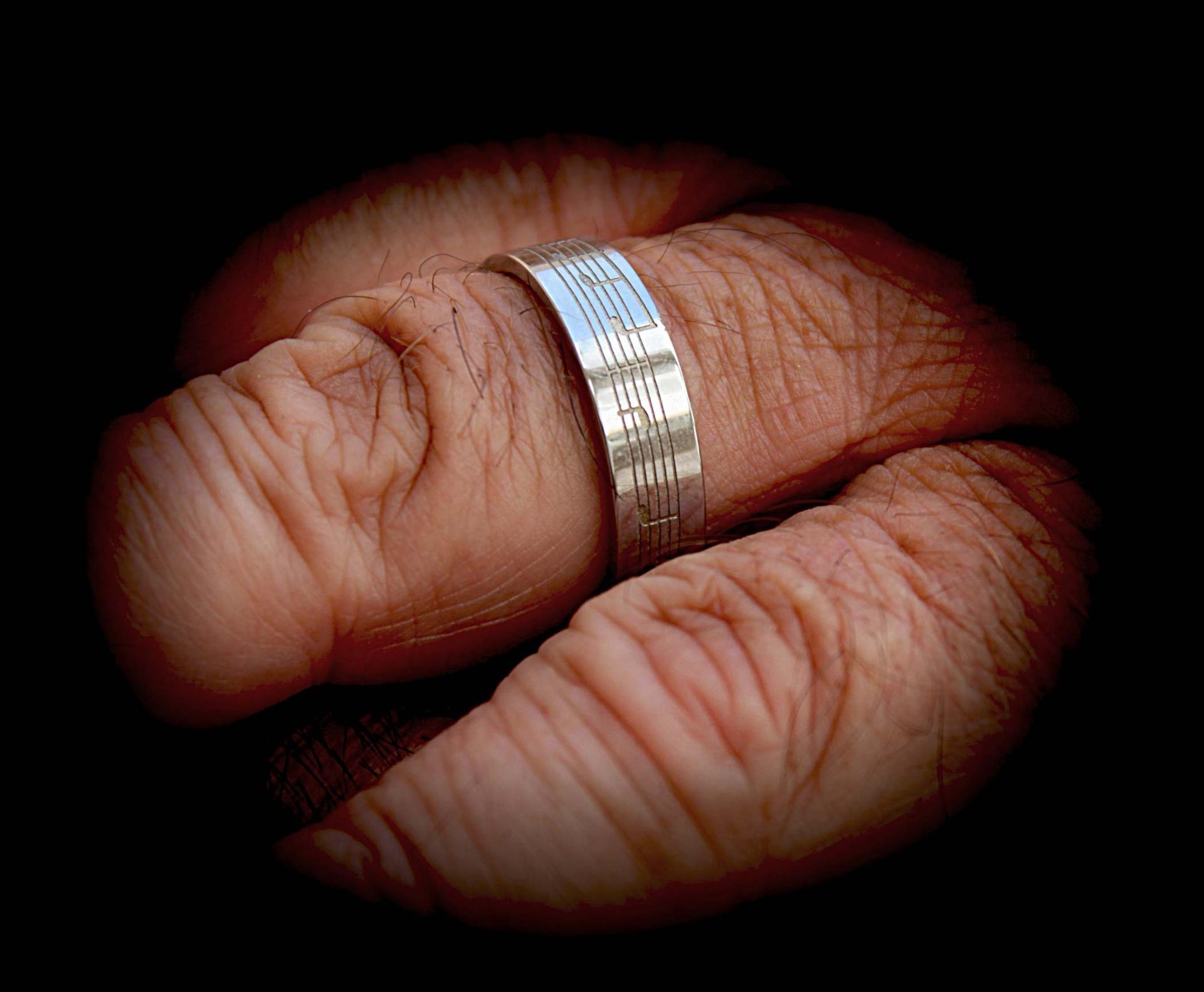 Music Note Ring Stainless Steel With Etched Music Notes