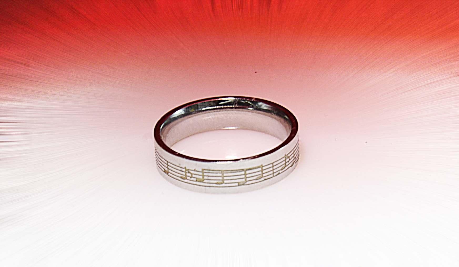 Music Note Ring Stainless Steel With Etched Music Notes