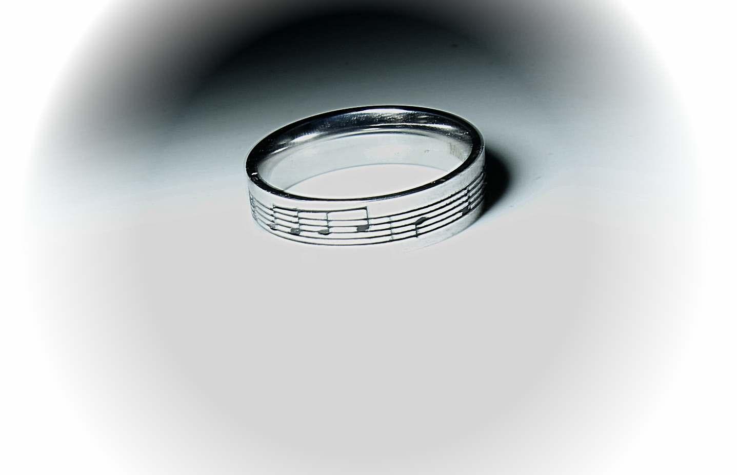 Music Note Ring Stainless Steel - Black Etched Music Notes
