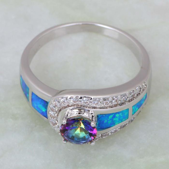 Blue Rainbow Mystic Topaz Opal 925 Sterling Silver Ring - Size 8