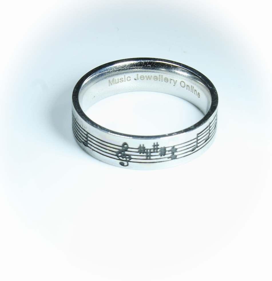 Music Note Ring Stainless Steel - Black Etched Music Notes