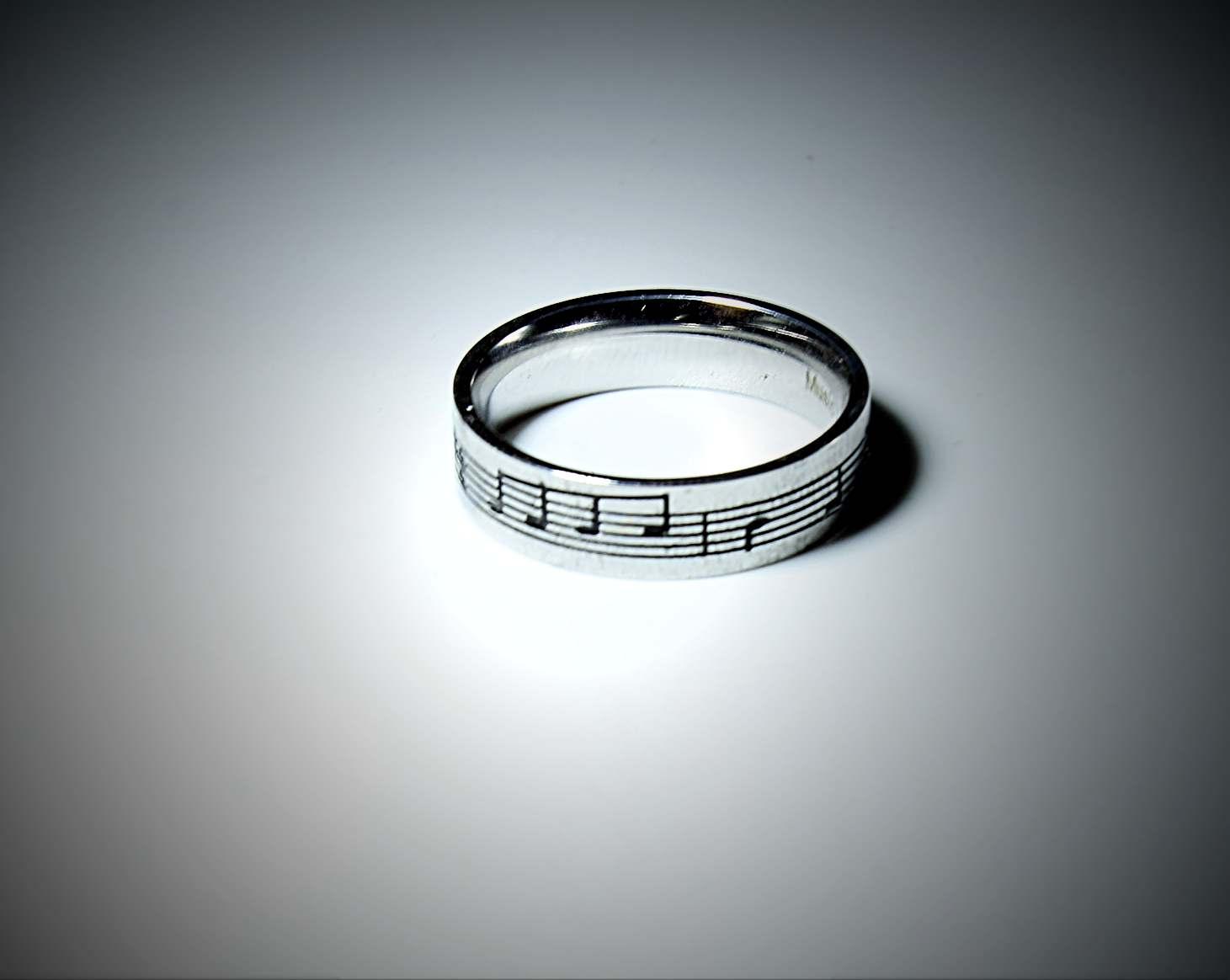 Music Note Ring Stainless Steel - Black Etched Music Notes