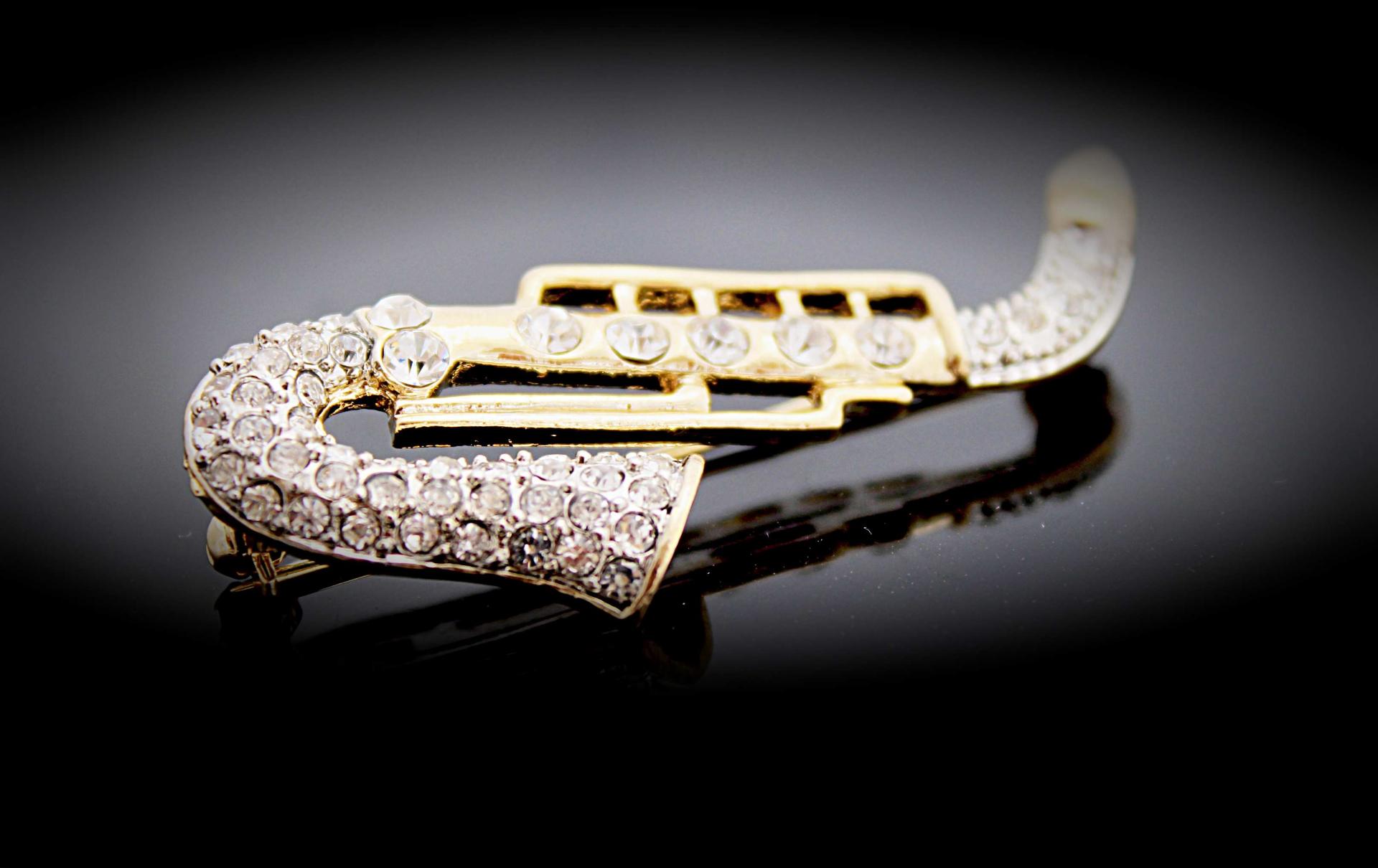 Saxophone Brooch With Crystal Stones