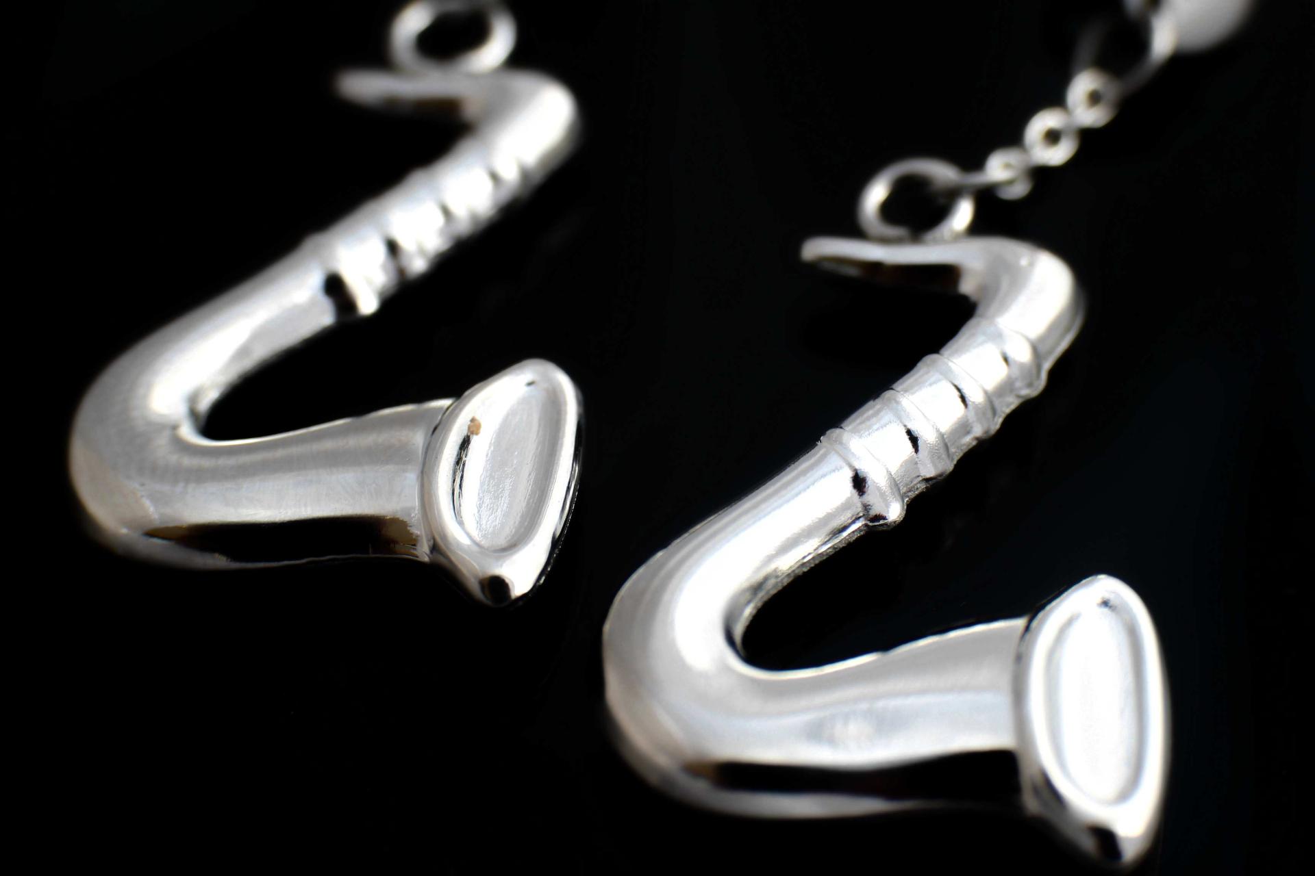 Saxophone Long Drop Earrings with Crystal Stones