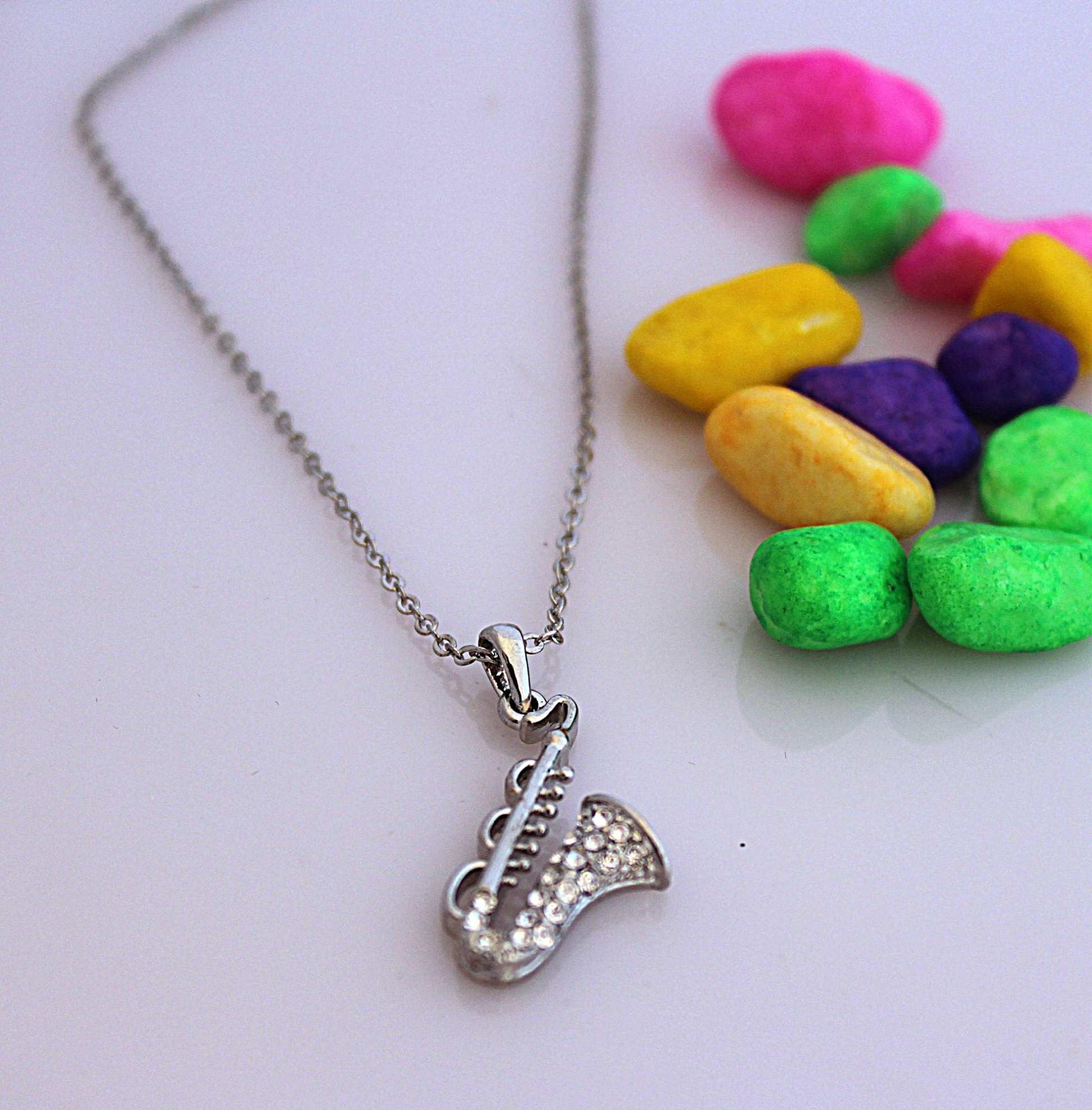 Saxophone Necklace with Crystal Stones