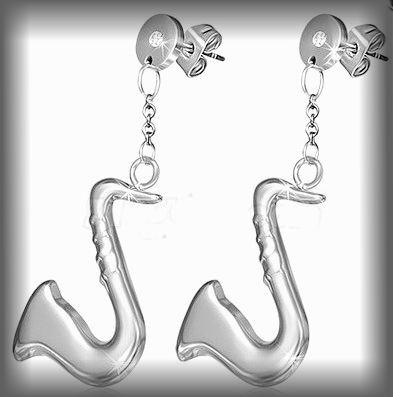 Saxophone Long Drop Earrings with Crystal Stones