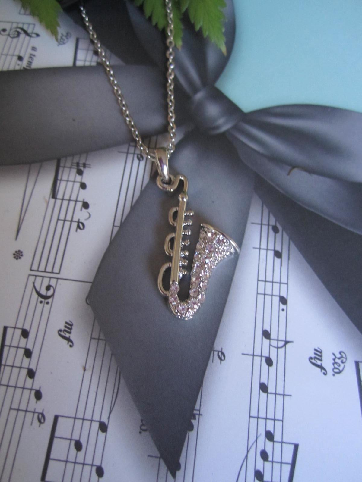 Saxophone Necklace with Crystal Stones