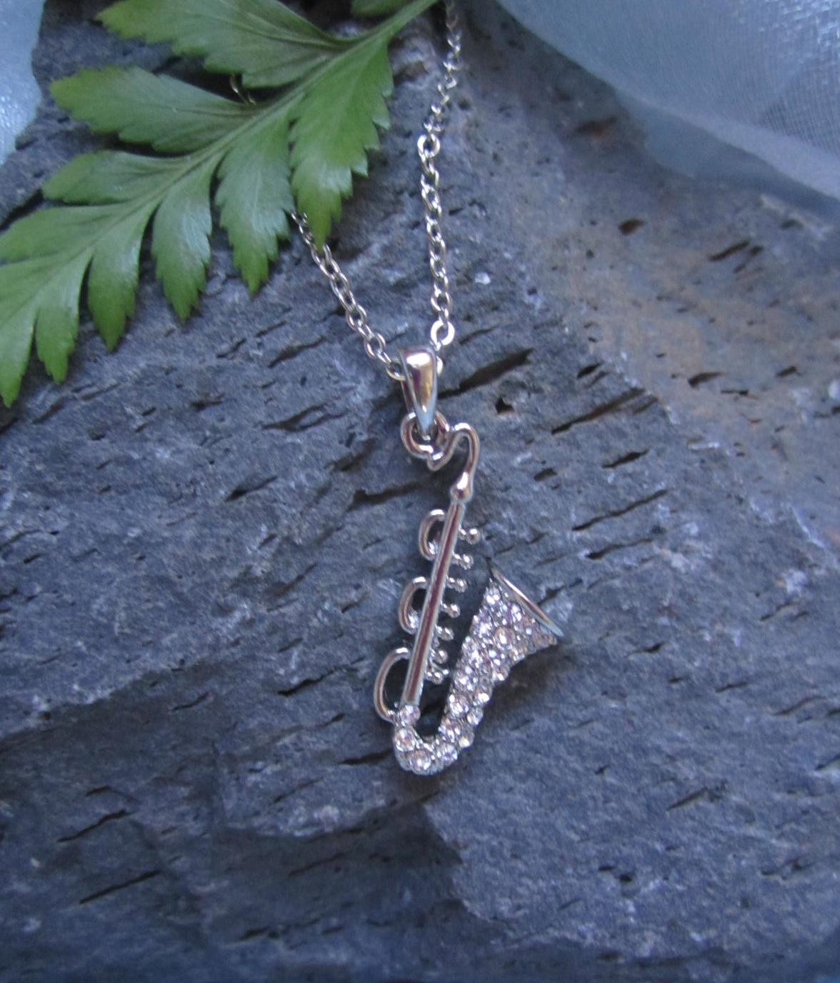 Saxophone Necklace with Crystal Stones