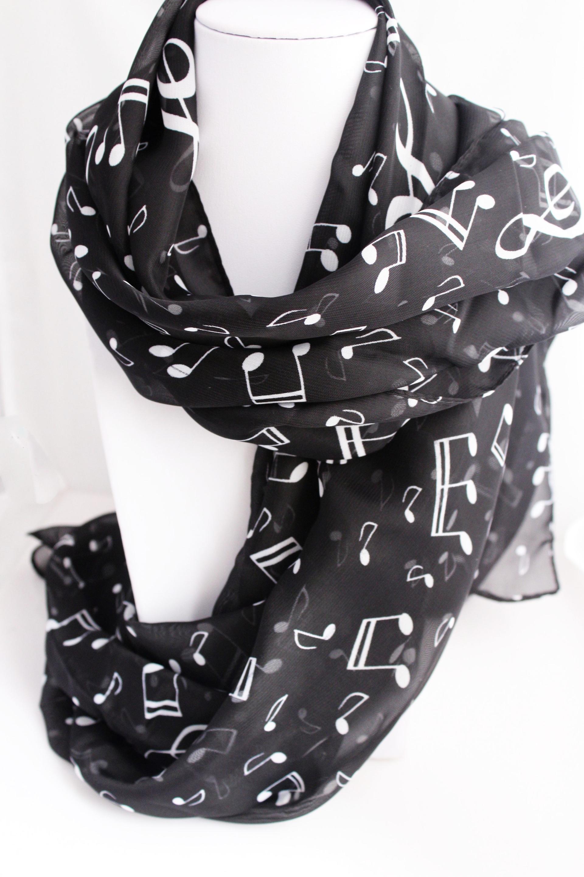 Ladies Musical Note Chiffon Neck Scarf in white