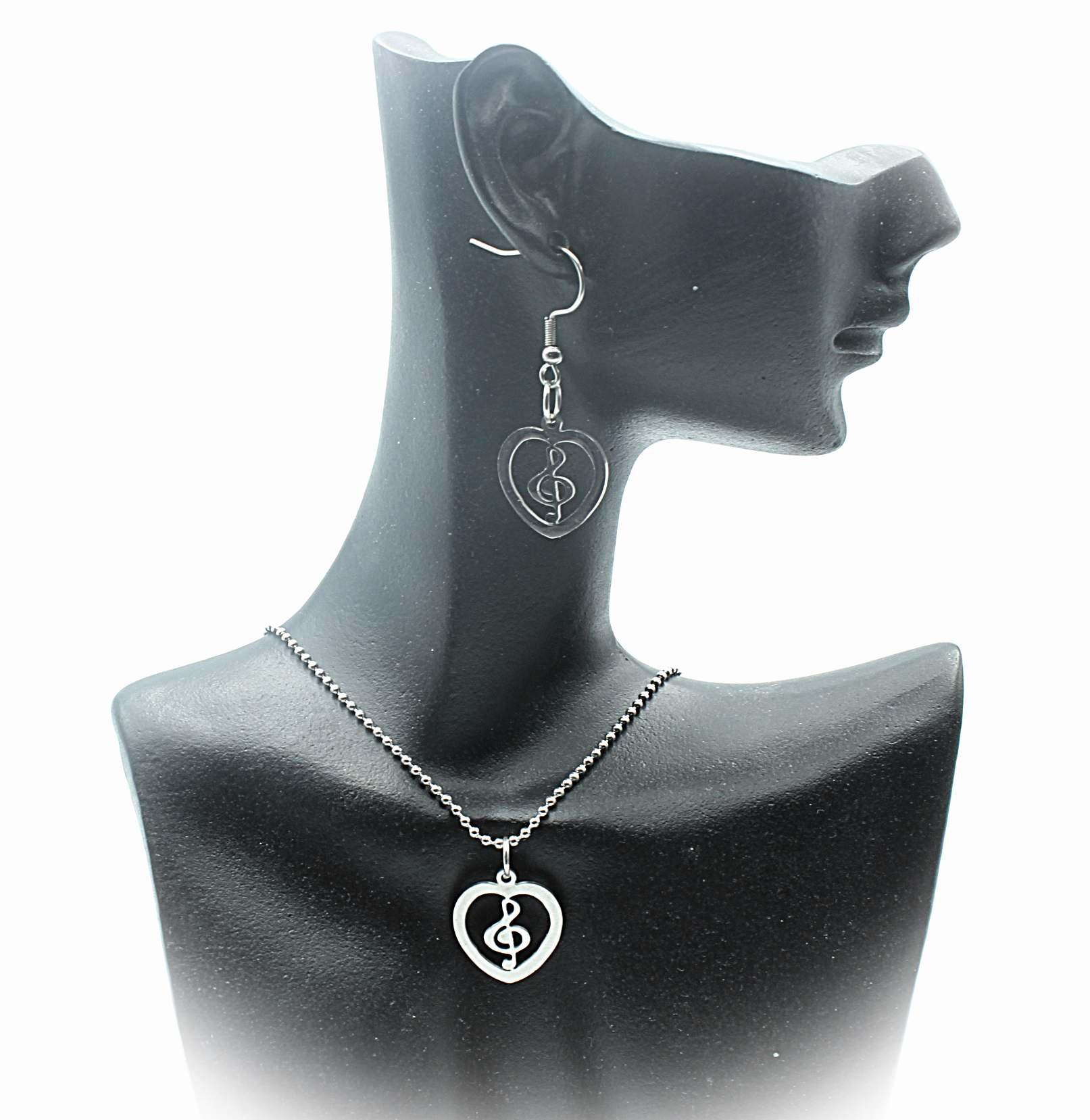 Treble Clef Heart Necklace and Earrings