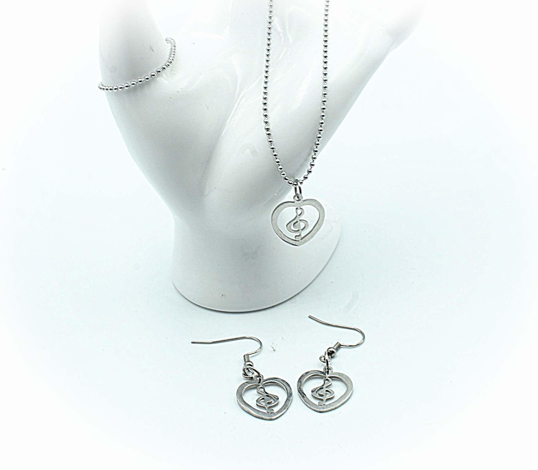 Treble Clef Heart Necklace and Earrings