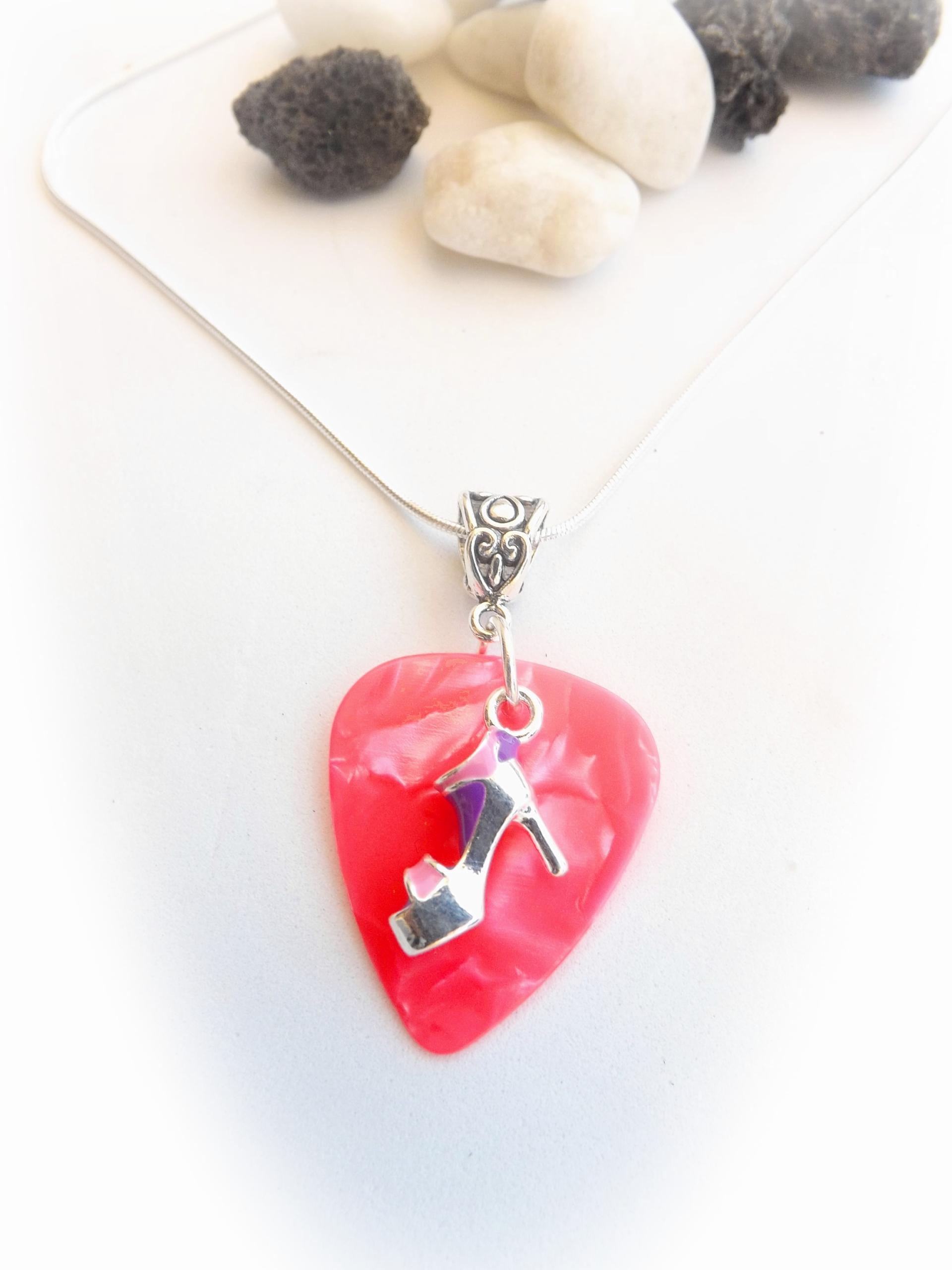 Pink & Purple Shoe on Guitar Pick Necklace