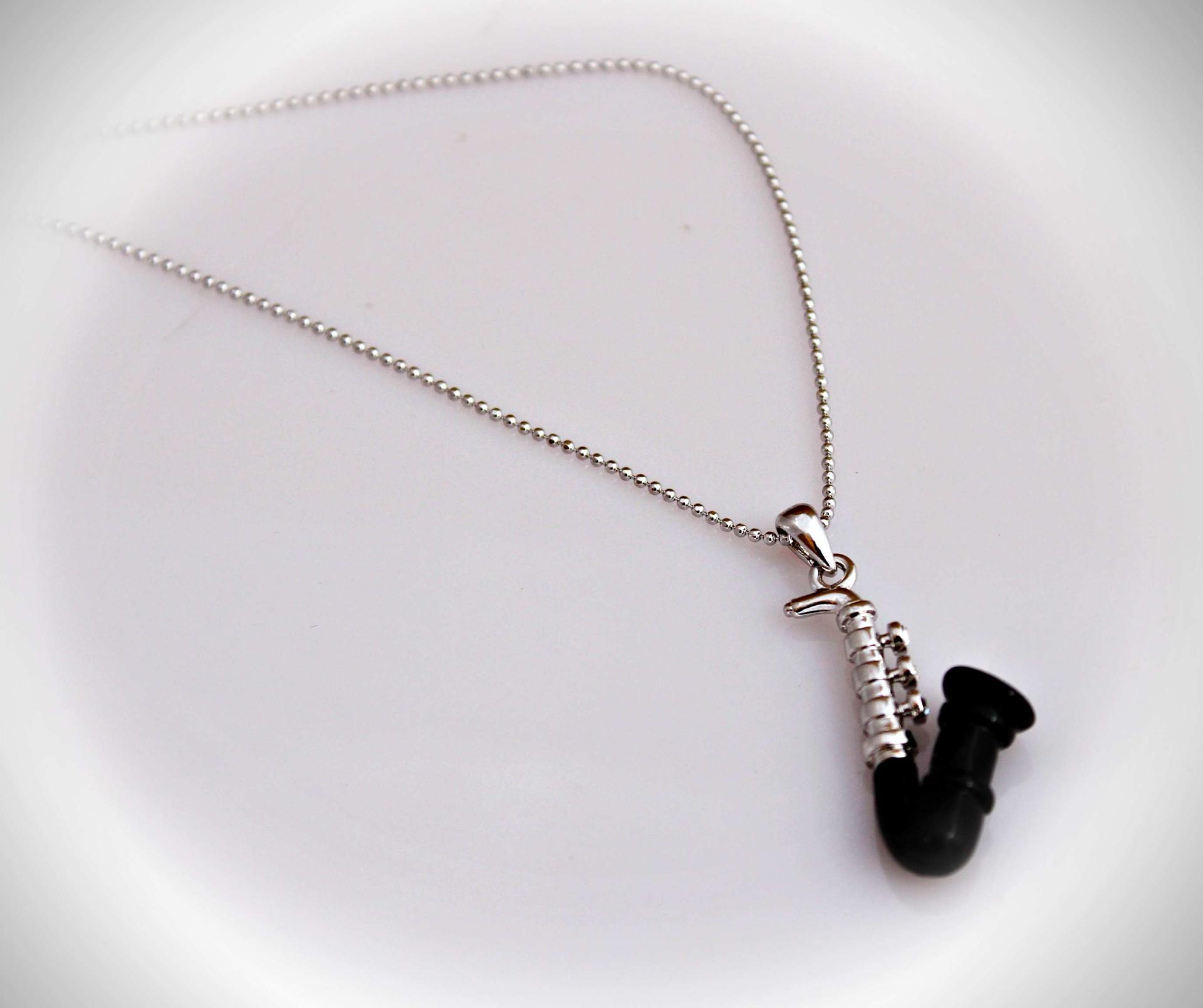 Saxophone Necklace Silver & Black