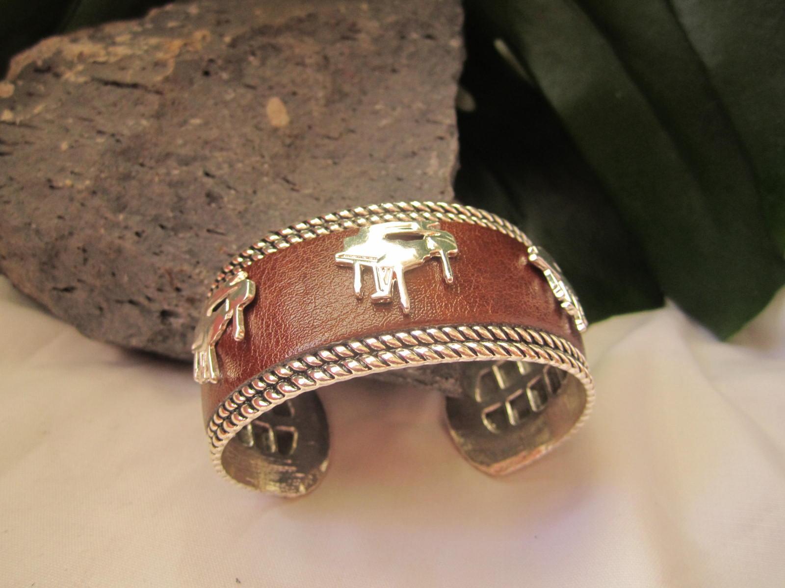 Silver Brown Leather Piano Cuff Bracelet