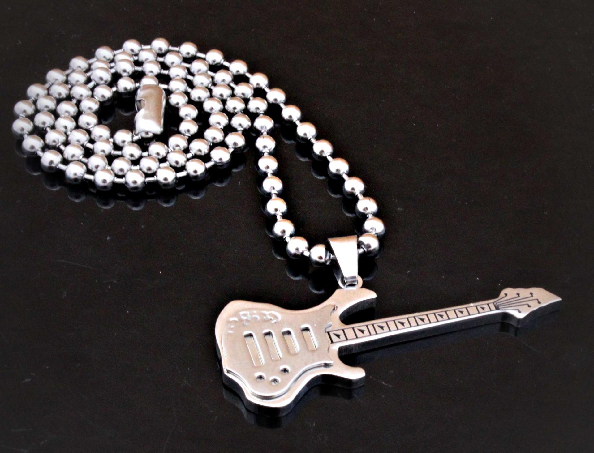 Sleek Silver Stainless Steel Guitar Pendant