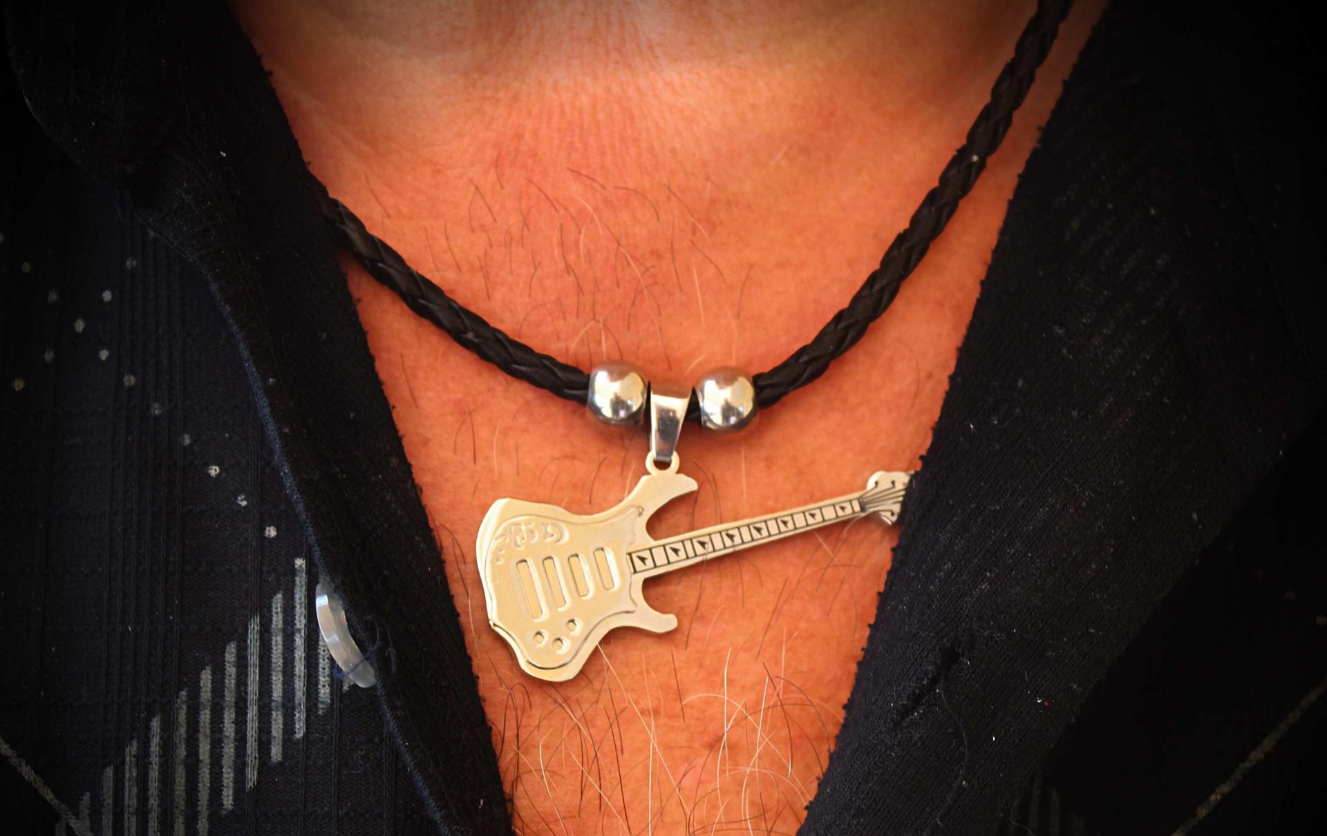 Sleek Silver Stainless Steel Guitar Pendant