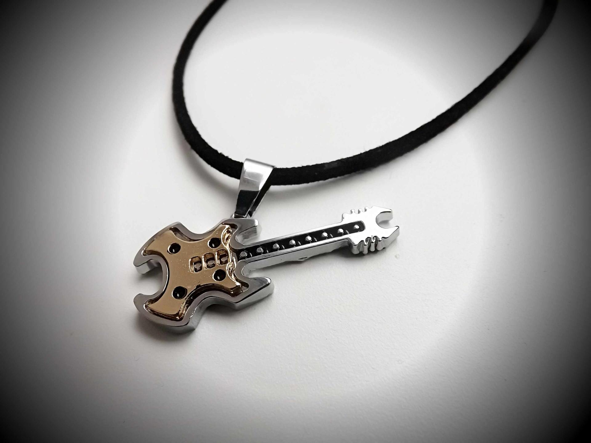 Silver/bronze 2 tone Guitar Pendant