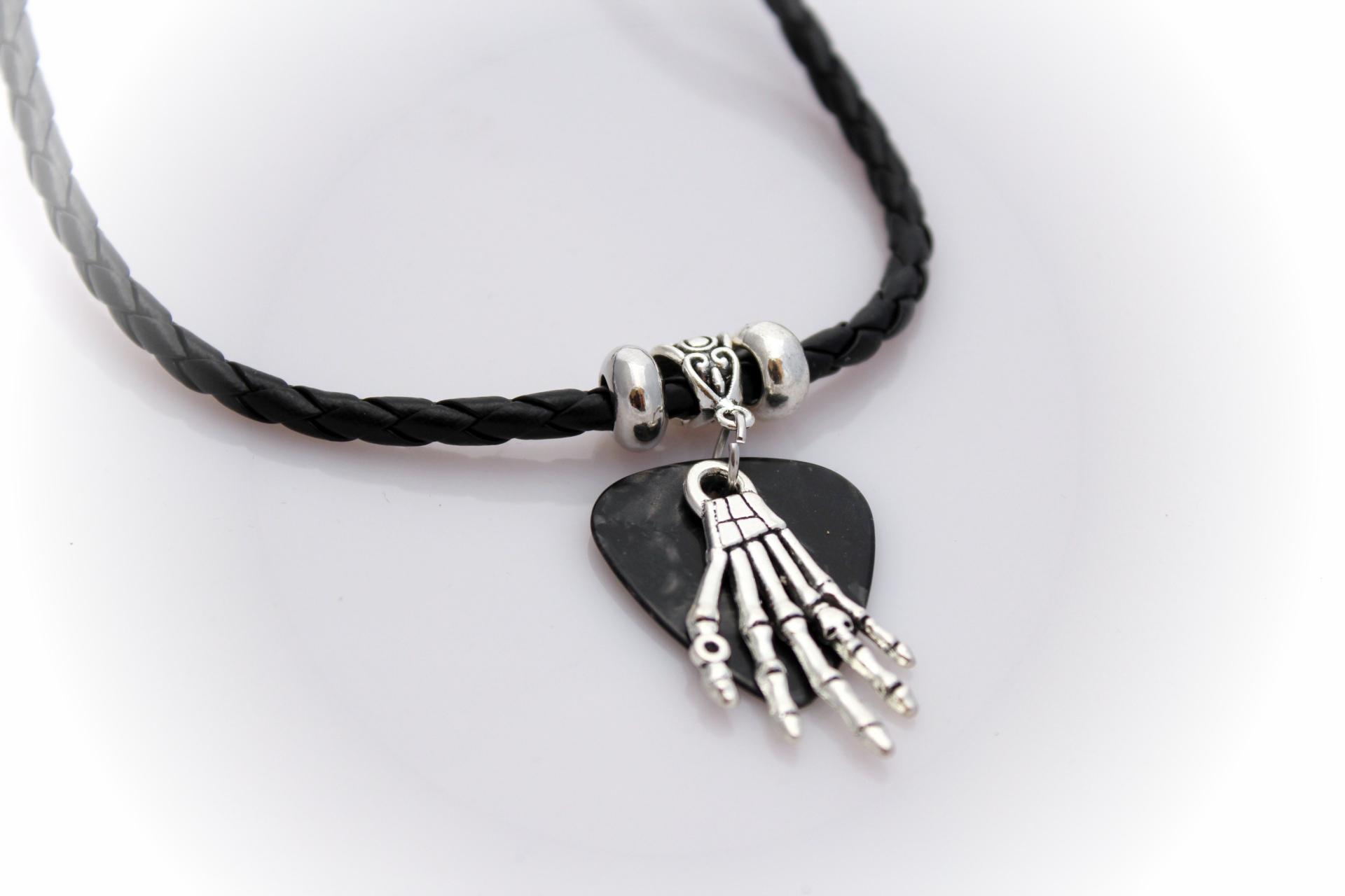Skeleton Hand Guitar Pick Choker Necklace