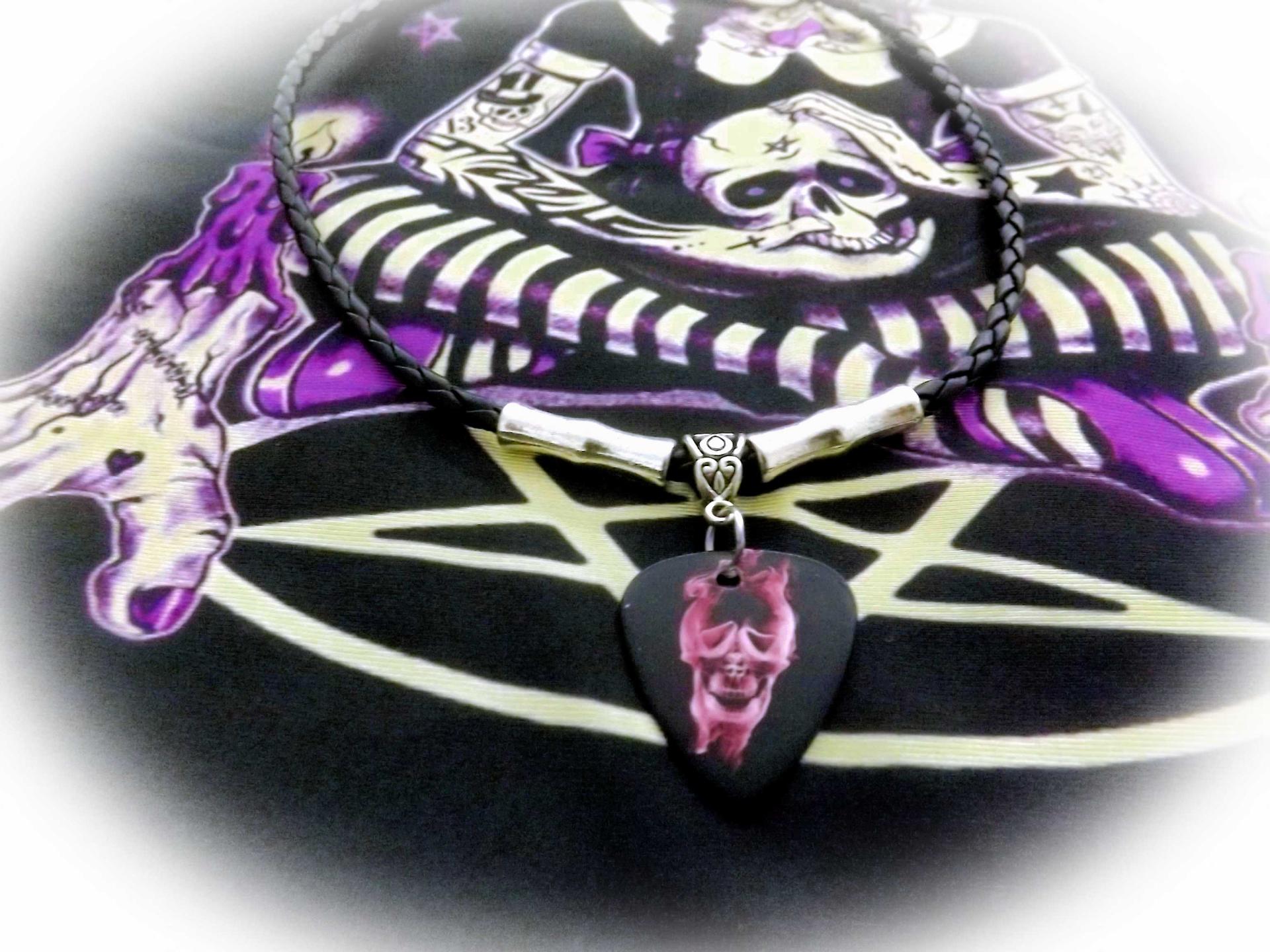 Guitar Pick Choker Necklace With Skull Theme