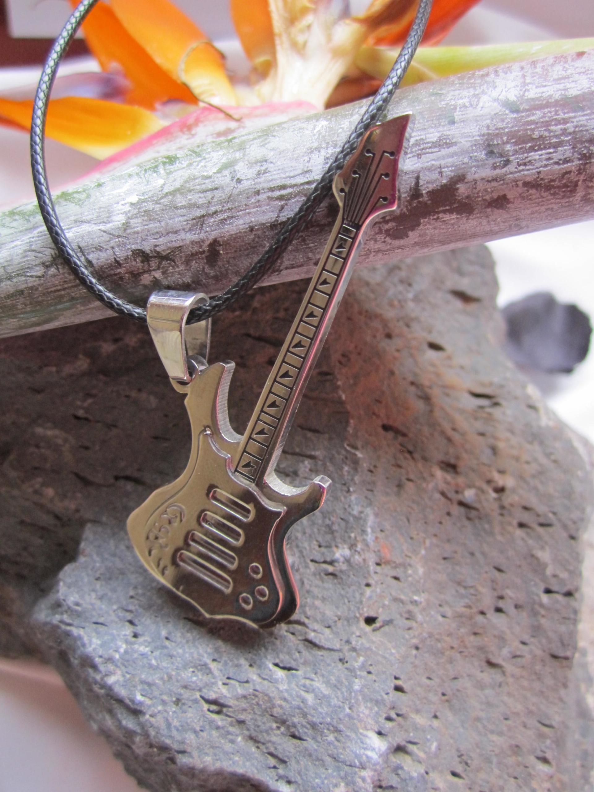 Sleek Silver Stainless Steel Guitar Pendant
