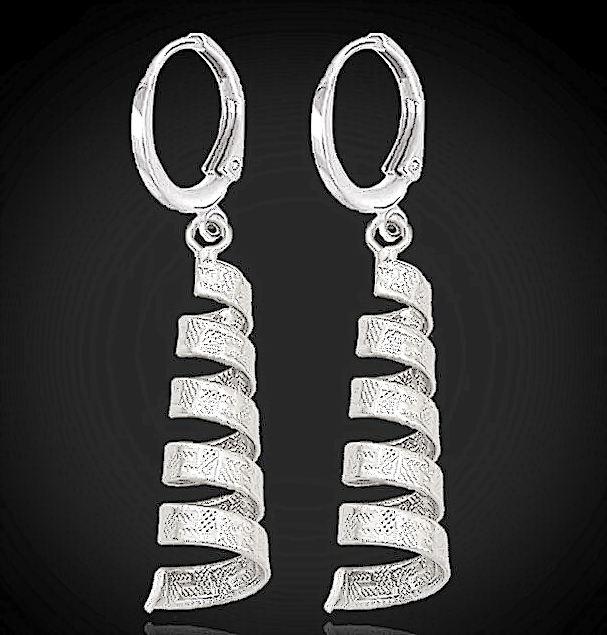 Spiral Long Drop Earrings - Platinum Plated