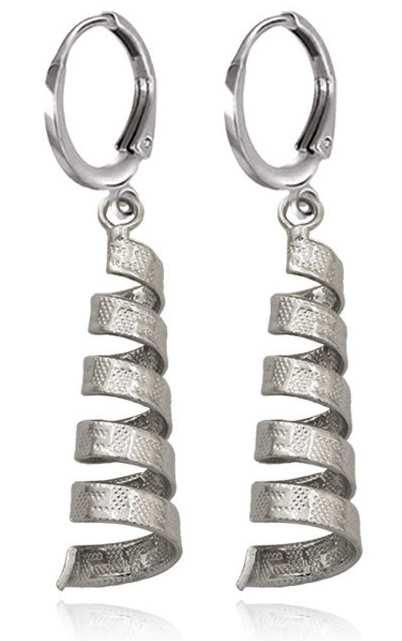 Spiral Long Drop Earrings - Platinum Plated