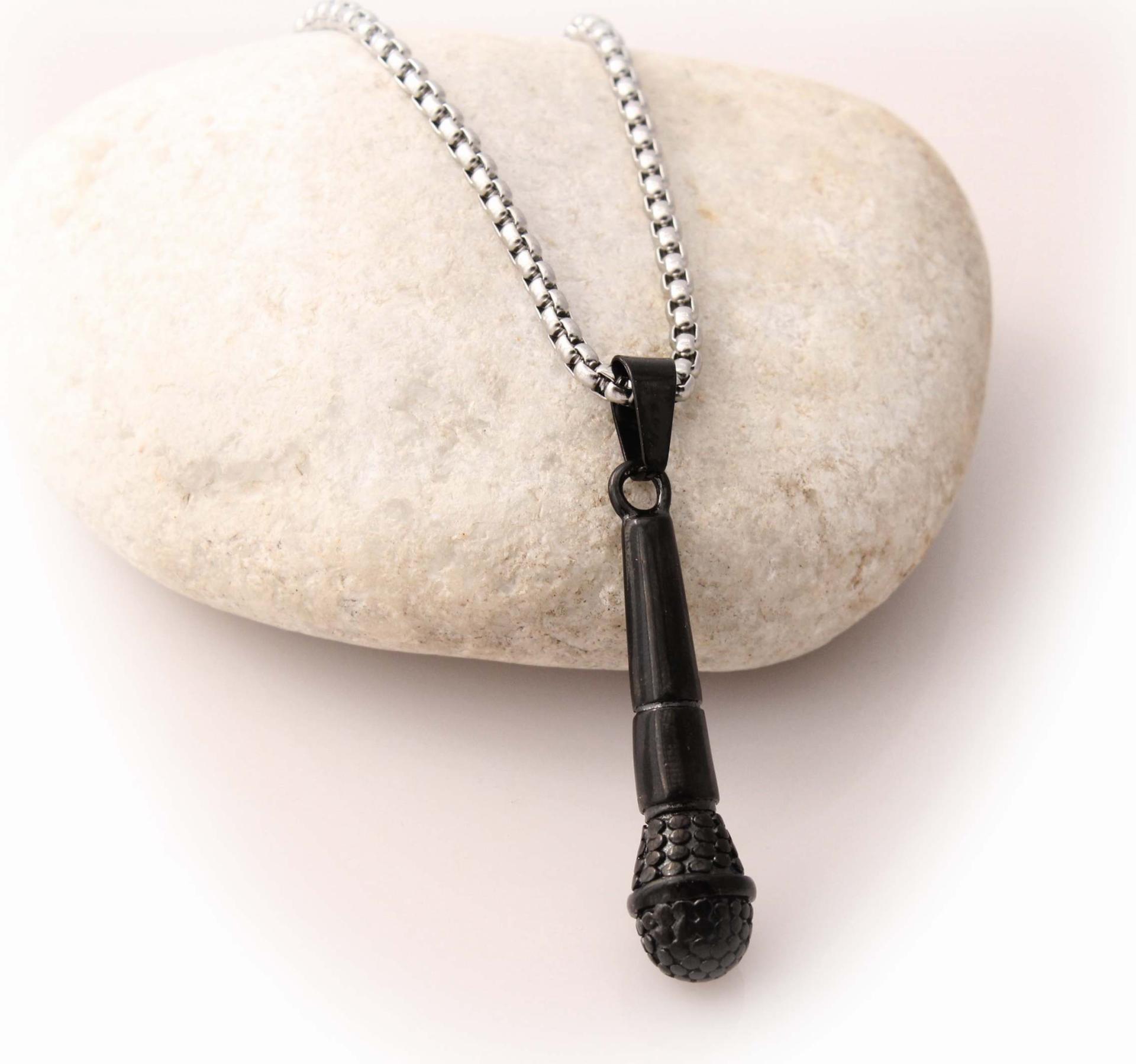 Microphone Necklace Stainless Steel in Black or Silver