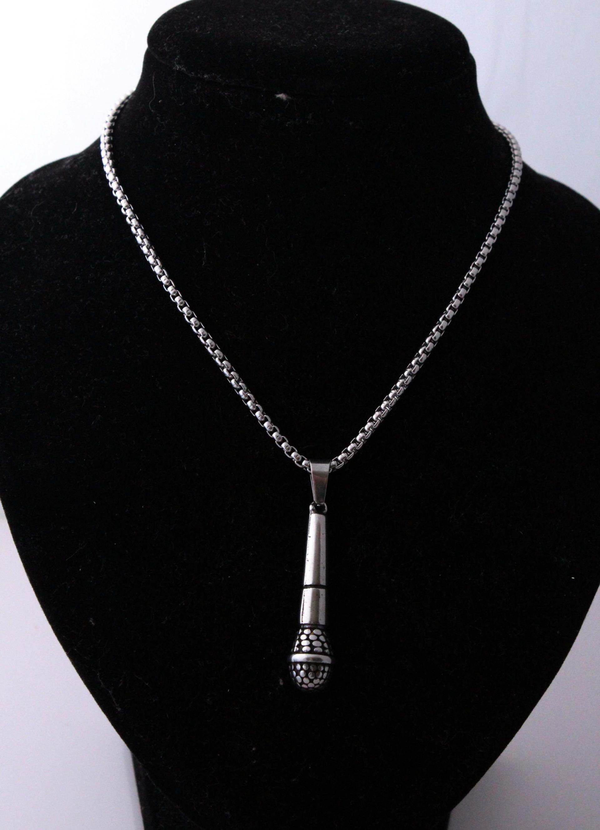 Microphone Necklace Stainless Steel in Black or Silver