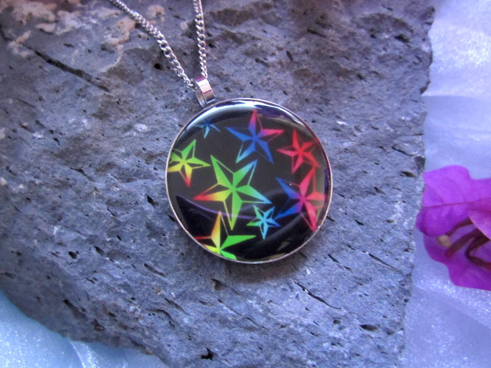 "Stars" Stainless Steel Circle Pendant
