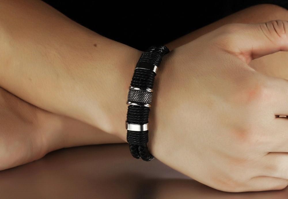 Genuine Leather & Steel Double Layer Bracelet