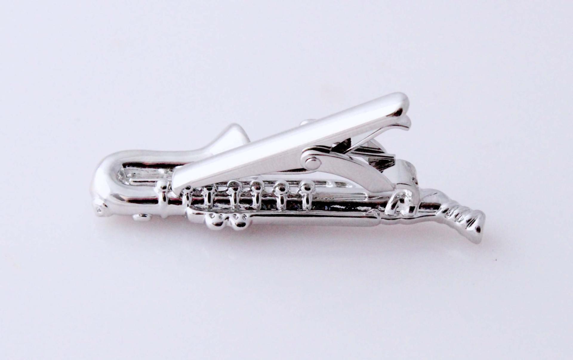 Saxophone Tie Bar Silver