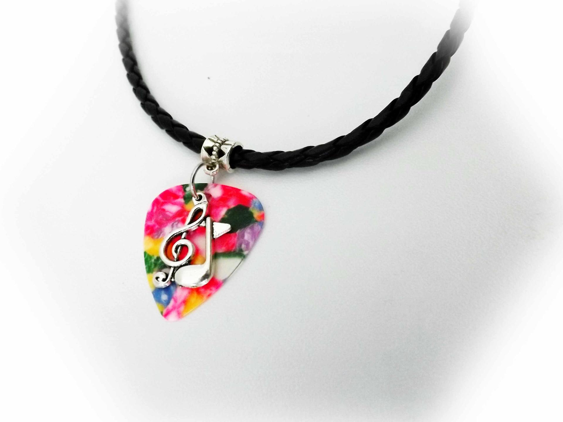 Colorful Hippy "Tie Die" Guitar Pick Necklace With Music Notes