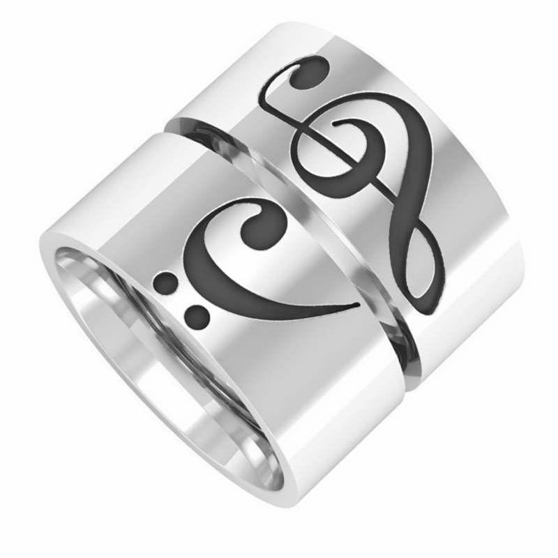 Bass and Treble Clef Stainless Steel Ring