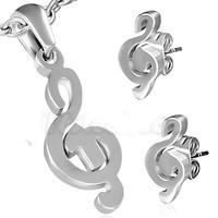 Treble Clef Note Charm Pendant & Pair of Stud Earrings