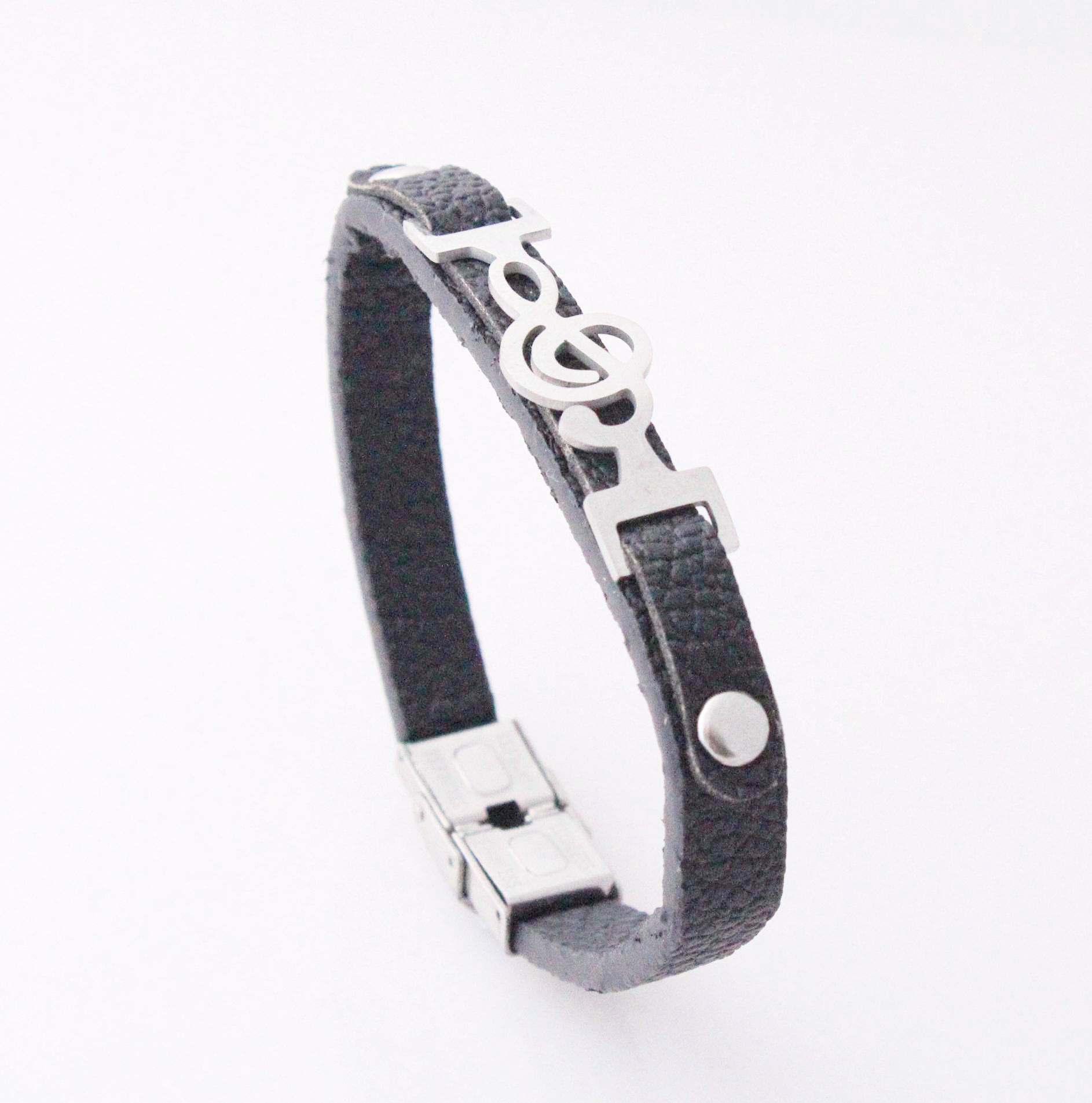 Treble Clef Connector Leather Bracelet