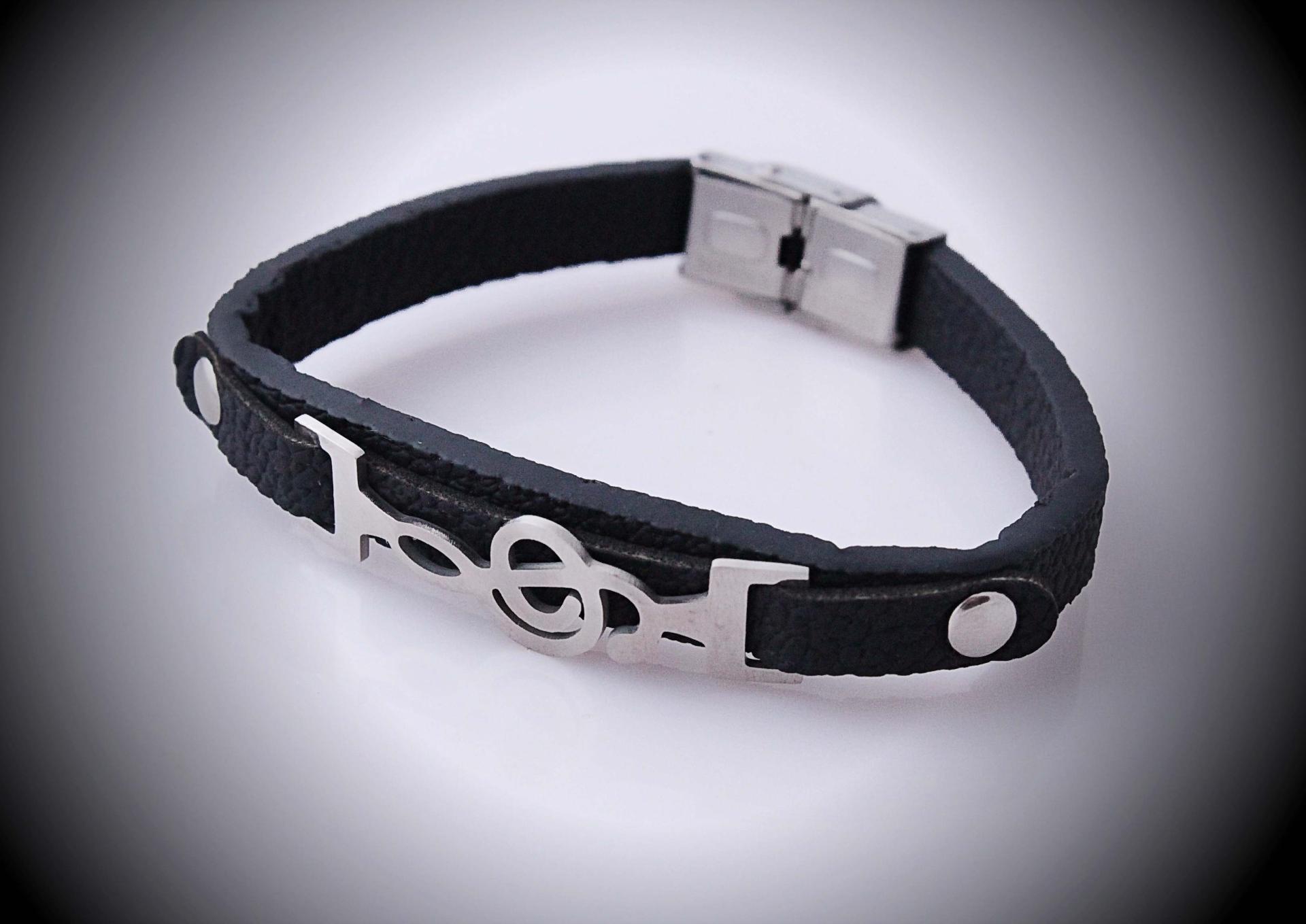 Treble Clef Connector Leather Bracelet