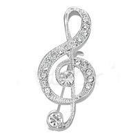 Musical Treble Clef Note Pin Brooch with Crystals