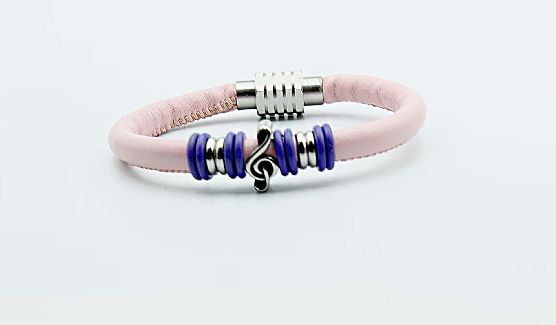 Baby Pink Leather Music Note Clef Bracelet