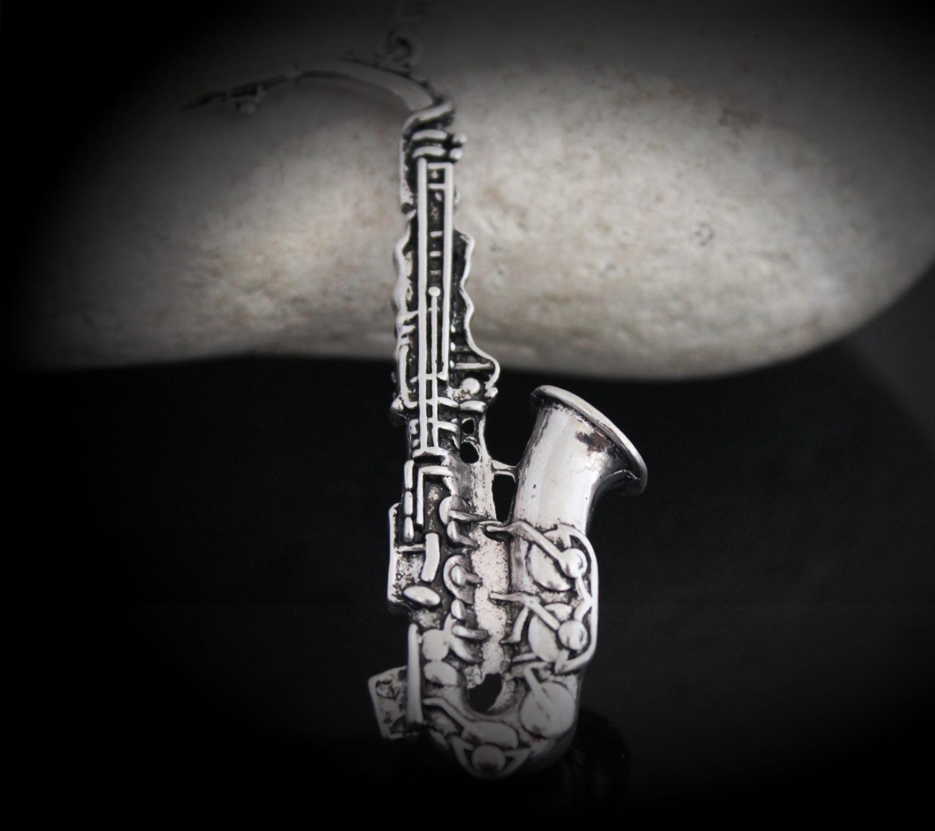 Silver Saxophone Necklace Vintage Style