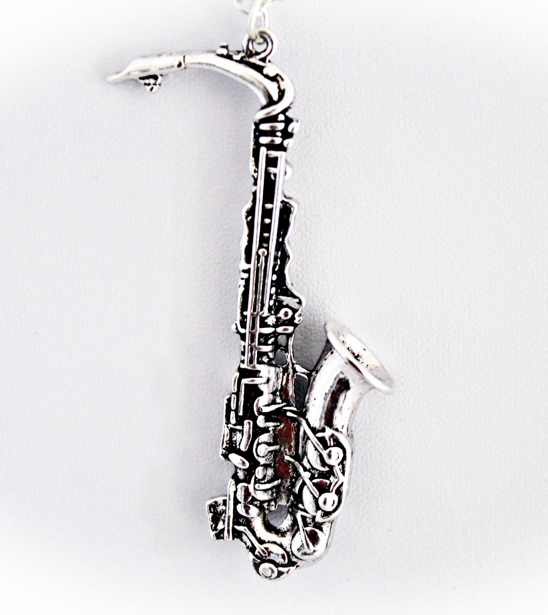 Silver Saxophone Necklace Vintage Style