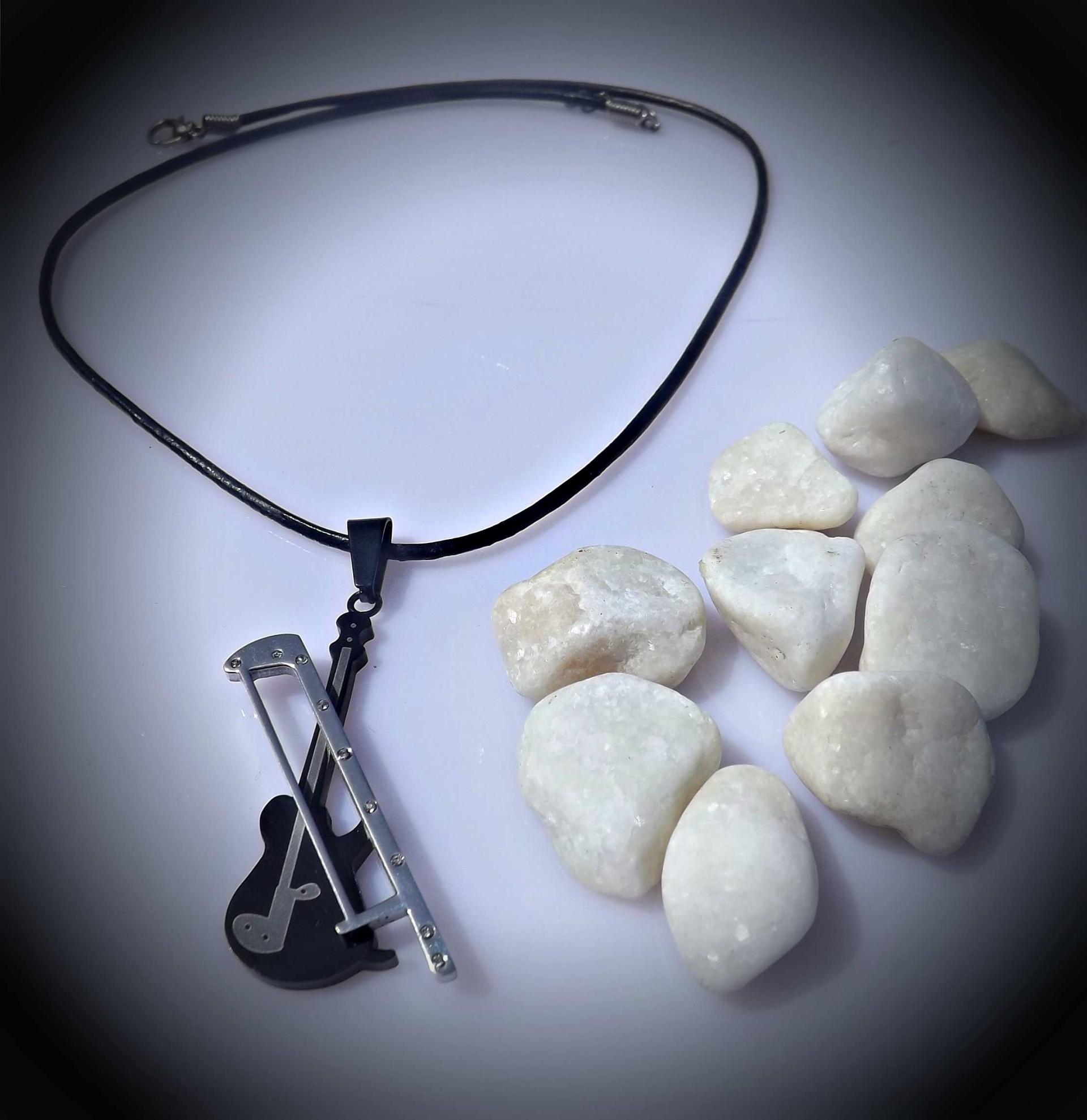Violin Pendant. 2 tone Stainless Steel on thin leather cord