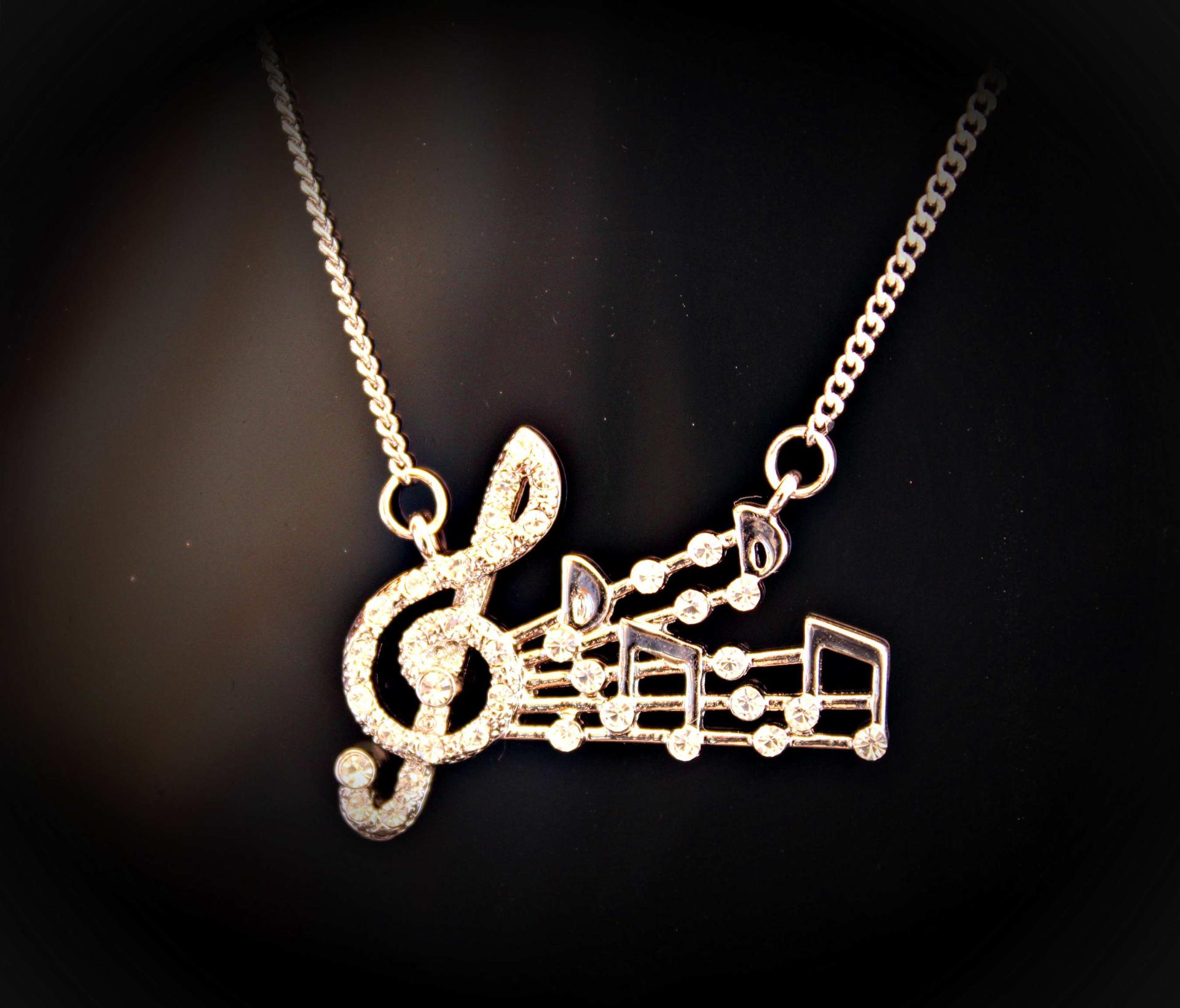 Music Note Necklace With Crystals