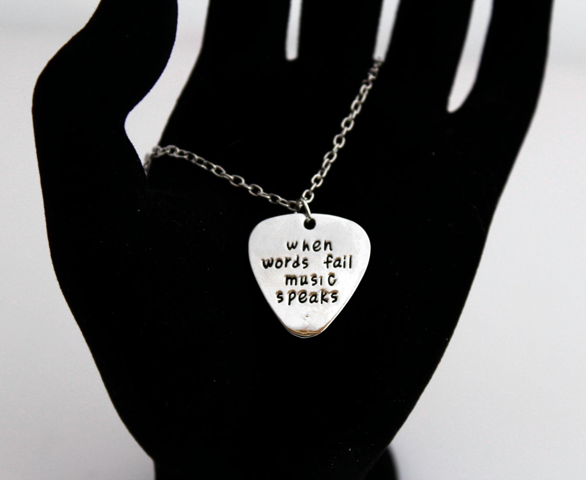 Guitar Pick Necklace - "When Words Fail Music Speaks"