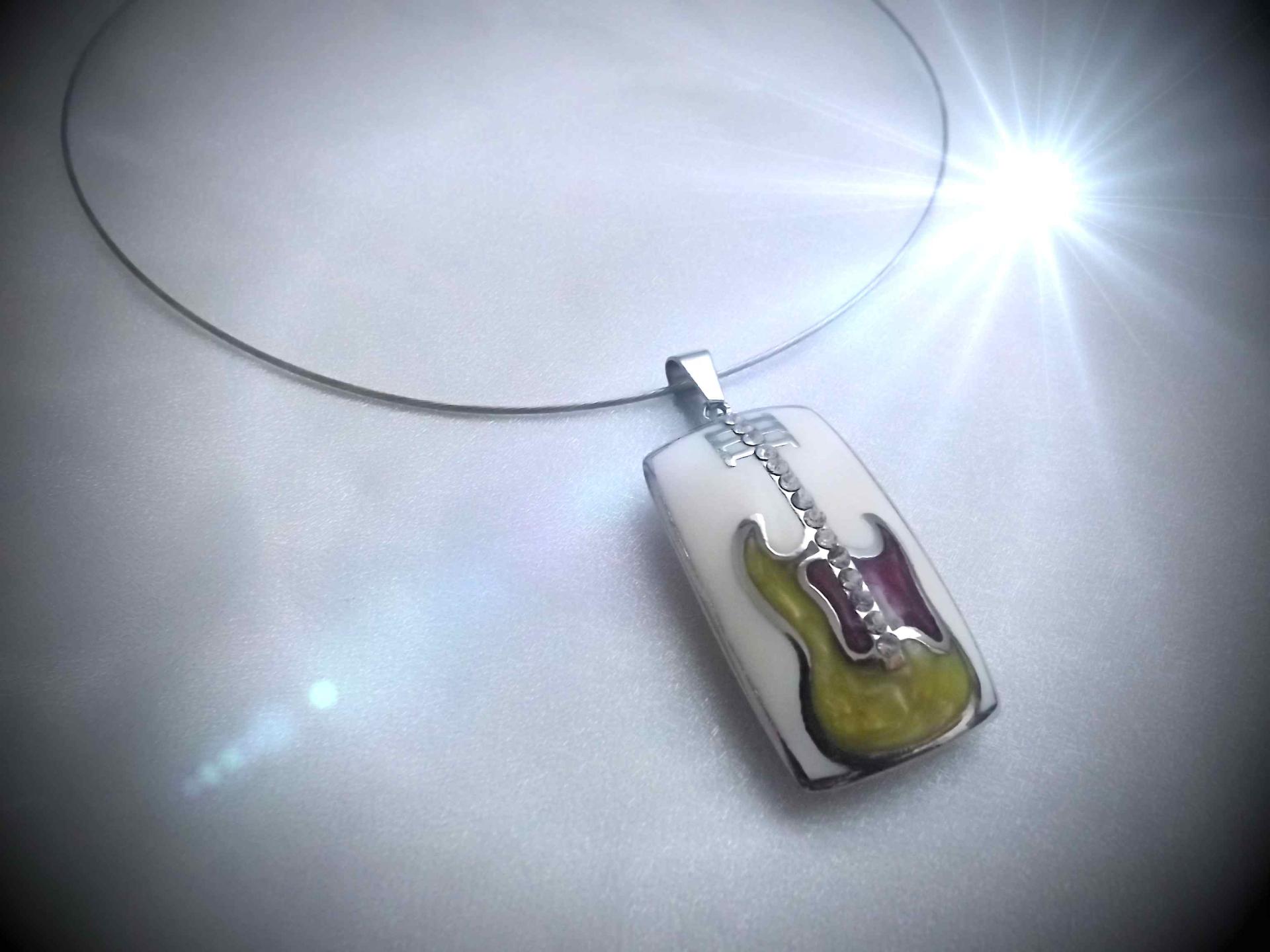 White Electric Guitar Musical Instrument Pendant