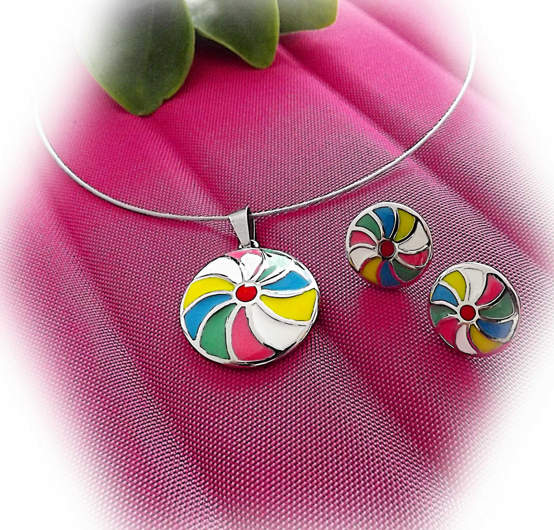 Technicolor Pendant and Earring Set - Choice of 2 Designs